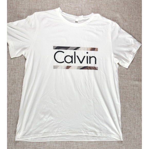 Other - Calvin White Graphic Logo T-Shirt Mens XL Short Sleeve Polyester Crewneck Tee